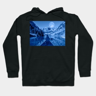 Moonlit Mountains Night Time Canoeing Hoodie